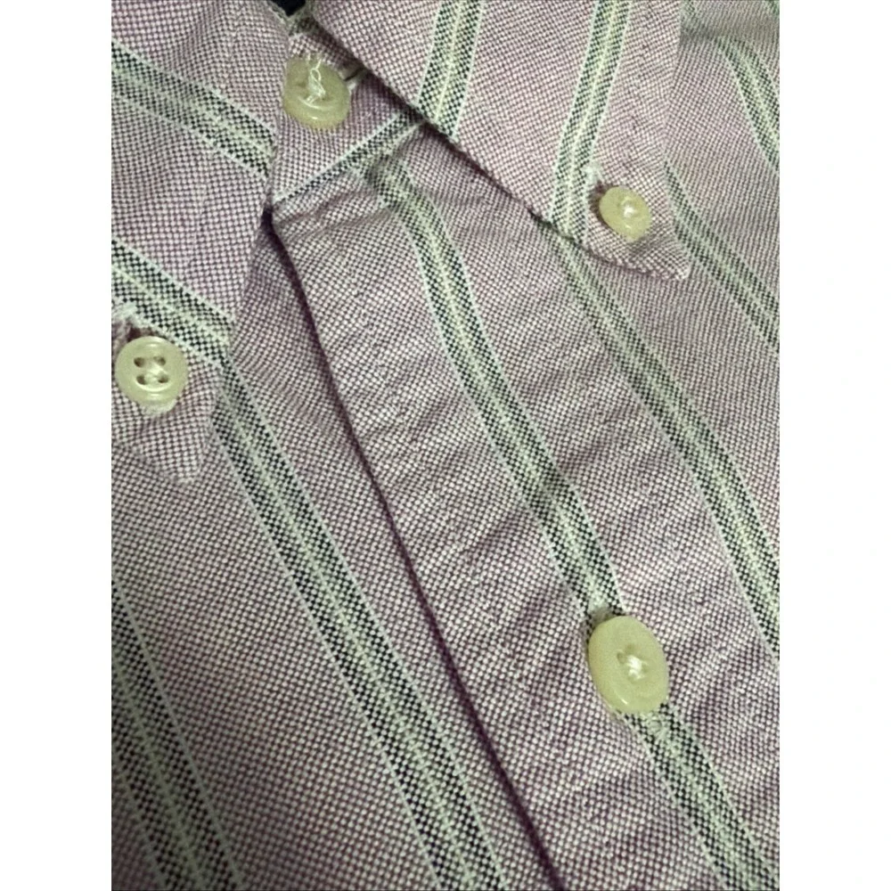 Polo‎ Ralph Lauren 100% Cotton Button Up Short Sleeve Shirt Pink Green Stripes M